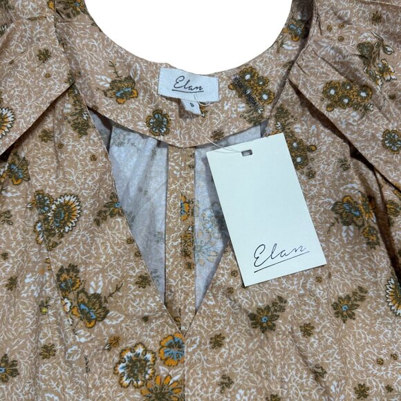 NWT Elan Oversized Floral Mini Dress Tan Folk floral Size Small - Picture 3 of 6